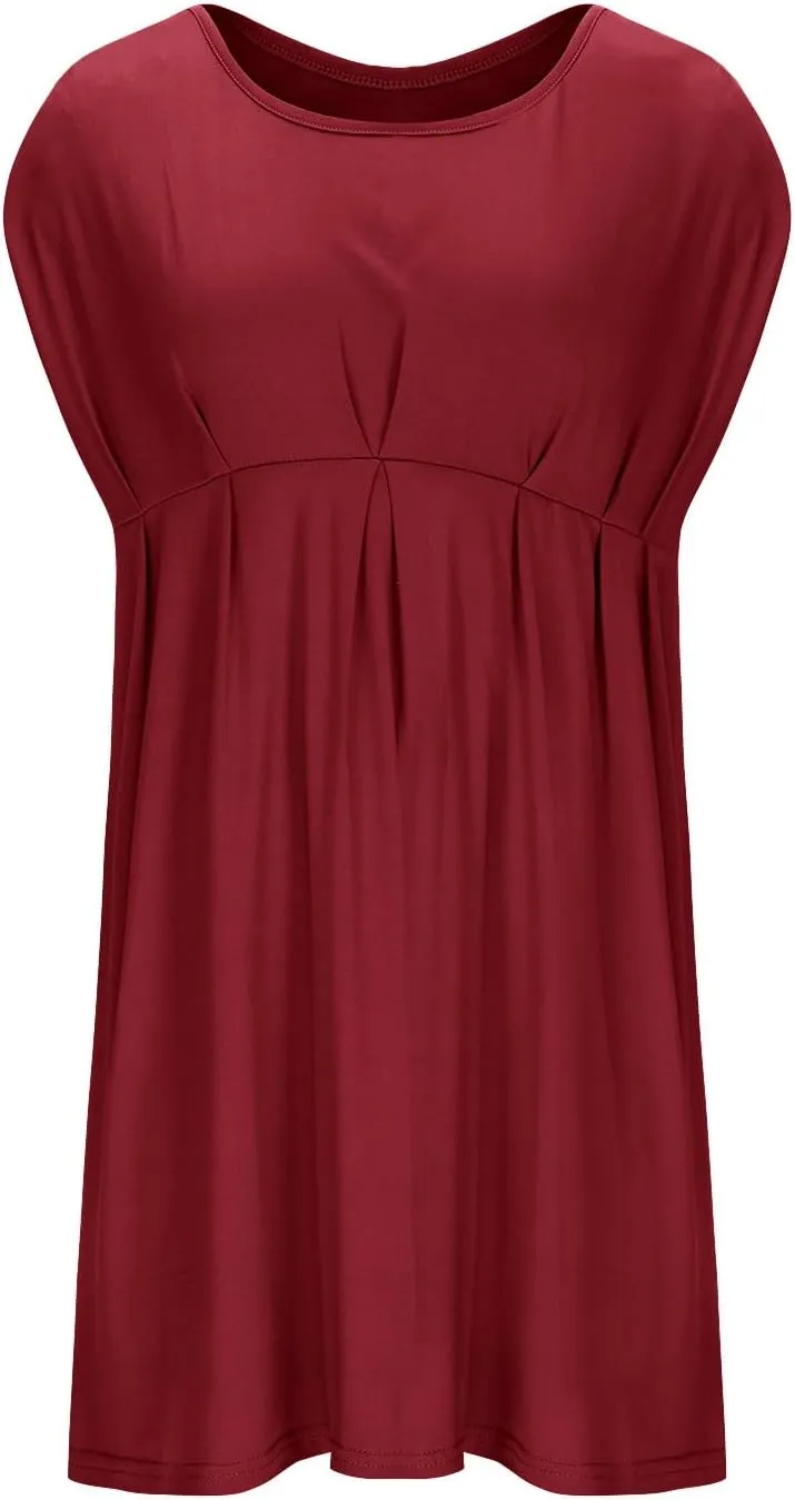 Women's Maternity Solid Sleeveless Round Neck Flare Hem Dress Casual High Waist A Line Dresses Flared Pregnancy Tank Dresses