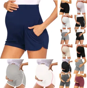 Women's Maternity Yoga Shorts Over The Belly Bump Plus Size Pregnancy Workout Running Athletic Short with Pockets