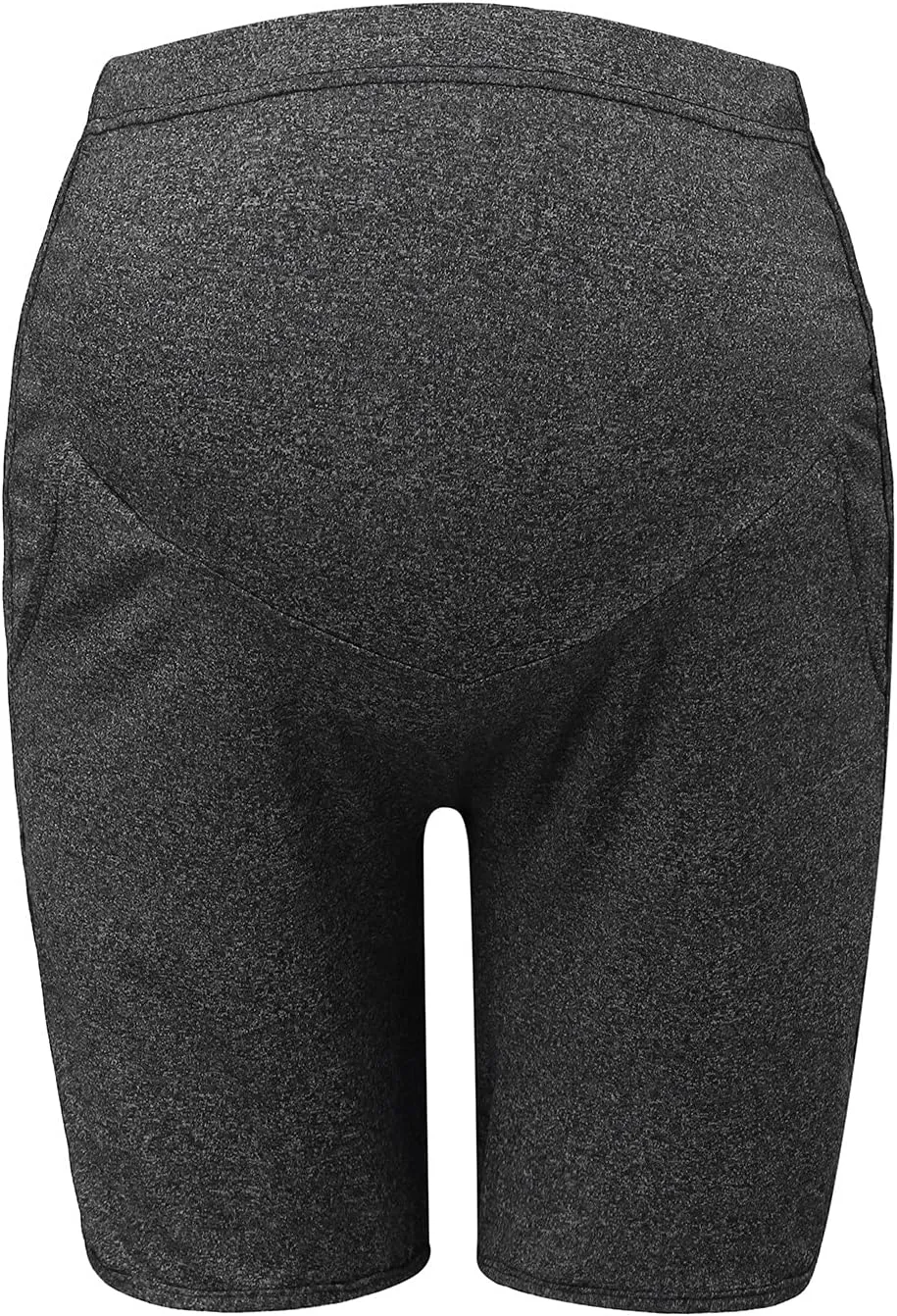 Women's Maternity Yoga Shorts Over The Belly Bump Plus Size Pregnancy Workout Running Athletic Short with Pockets
