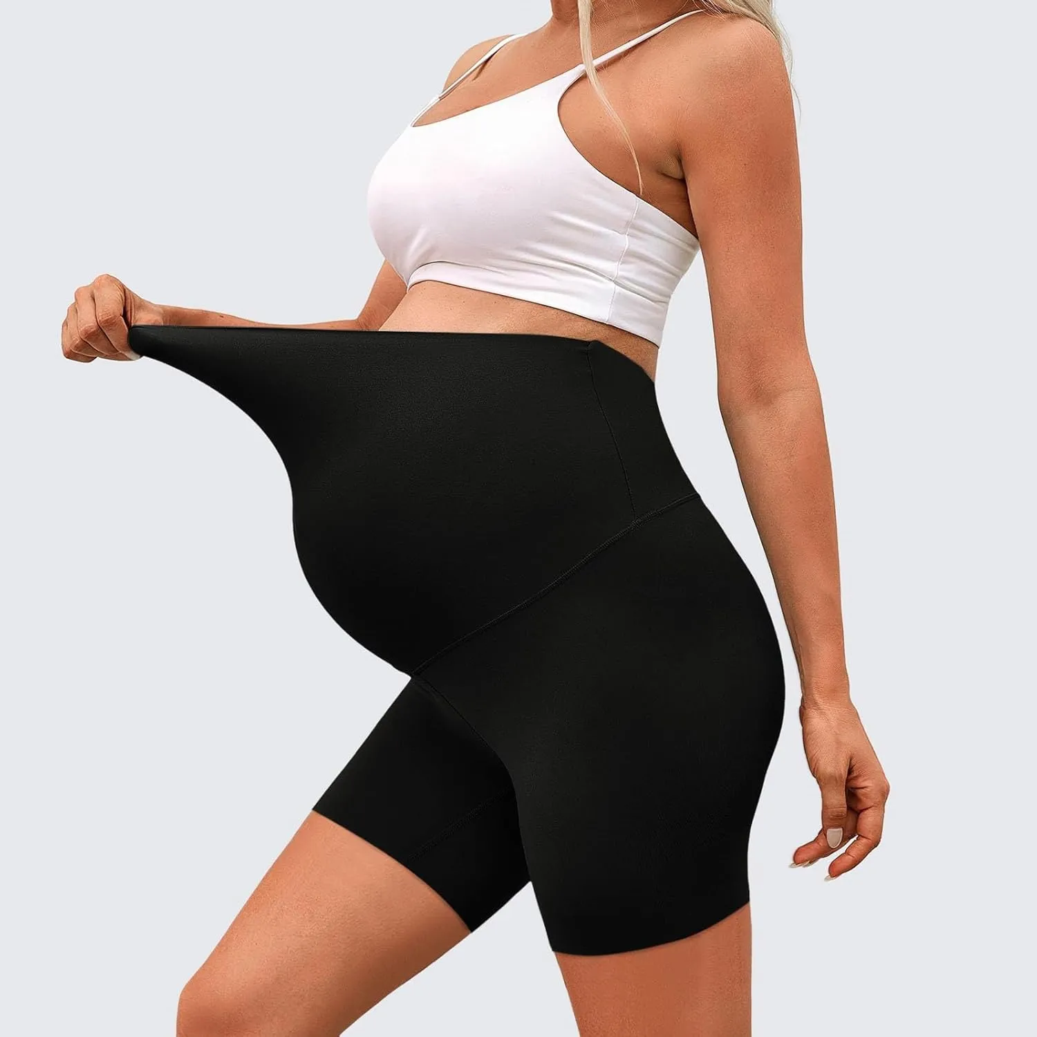 Women's Maternity Yoga Shorts Over The Belly Bump Plus Size Pregnancy Workout Running Athletic Short with Pockets