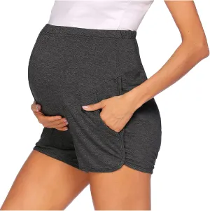 Women's Maternity Yoga Shorts Over The Belly Bump Plus Size Pregnancy Workout Running Athletic Short with Pockets