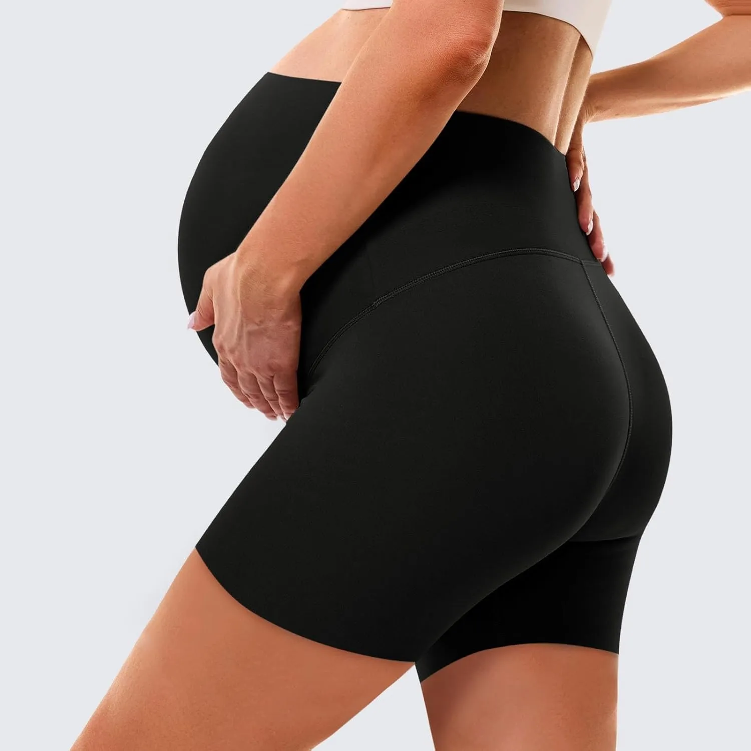 Women's Maternity Yoga Shorts Over The Belly Bump Plus Size Pregnancy Workout Running Athletic Short with Pockets