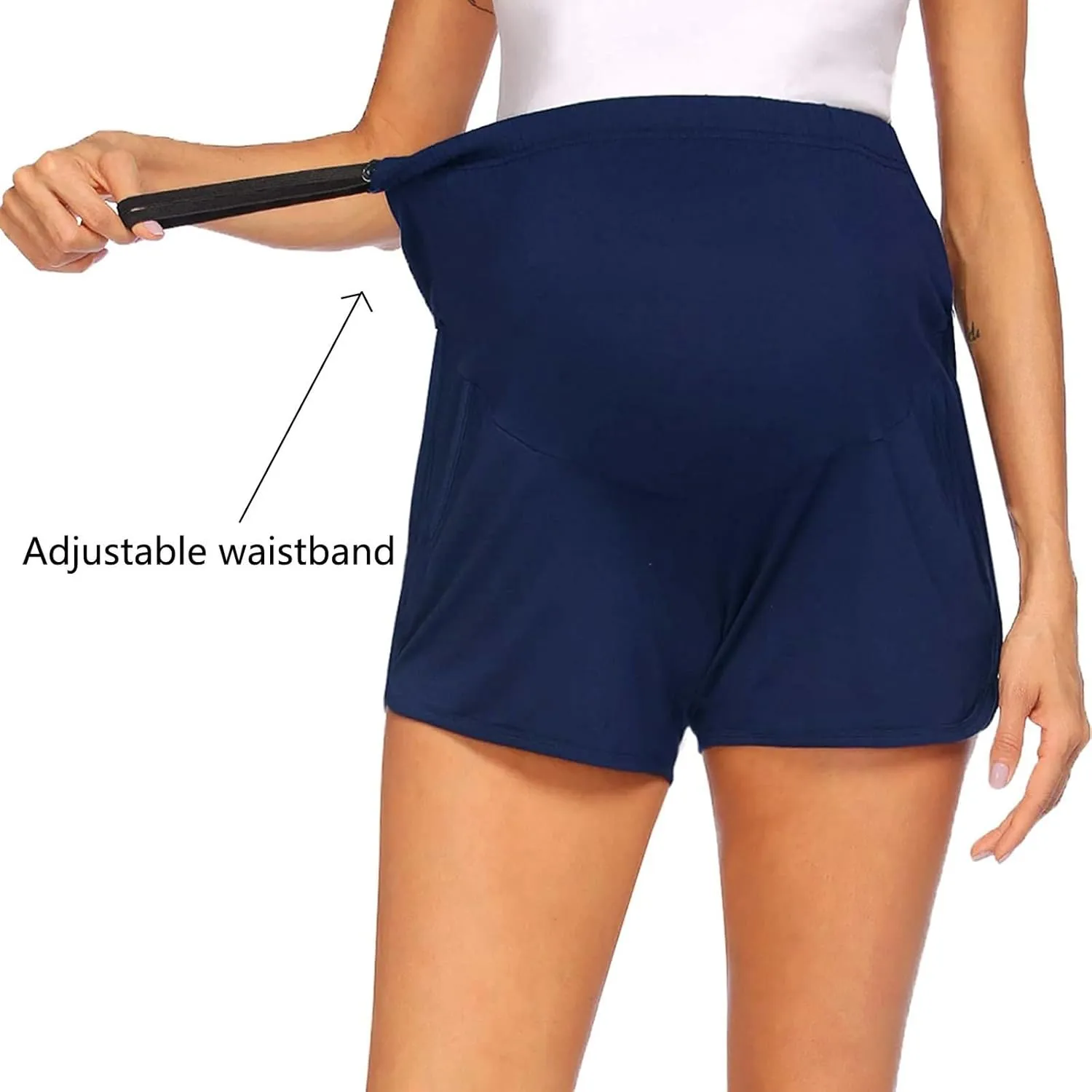 Women's Maternity Yoga Shorts Over The Belly Bump Summer Workout Running Active Short Stretch Pants with Pockets