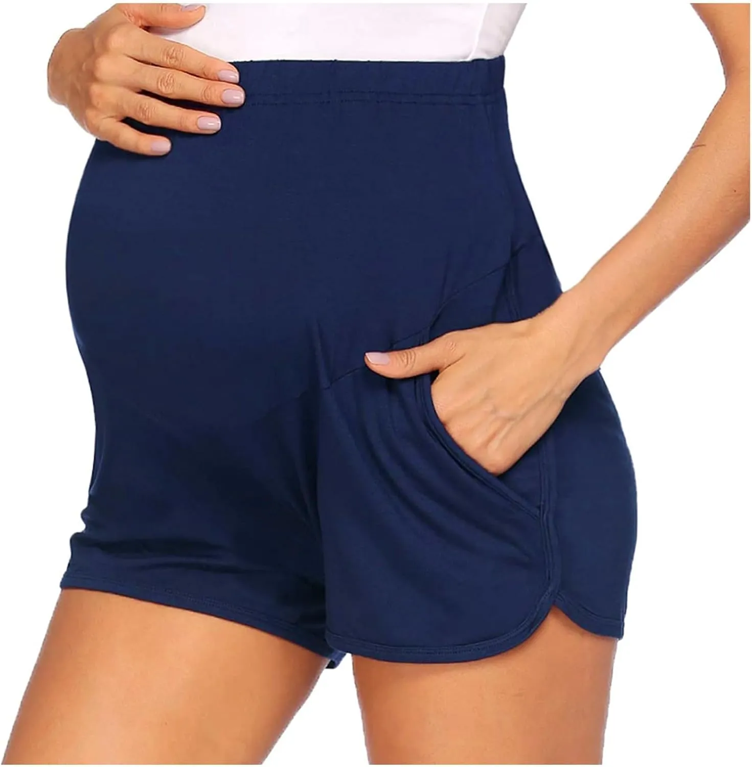 Women's Maternity Yoga Shorts Over The Belly Bump Summer Workout Running Active Short Stretch Pants with Pockets
