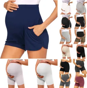 Women's Maternity Yoga Shorts Over The Belly Bump Summer Workout Running Active Short Stretch Pants with Pockets