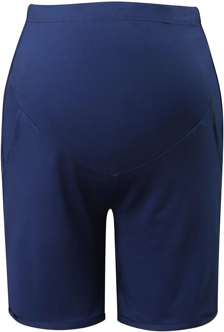 Women's Maternity Yoga Shorts Over The Belly Bump Summer Workout Running Active Short Stretch Pants with Pockets