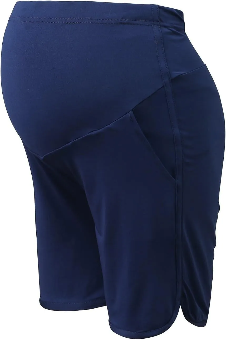 Women's Maternity Yoga Shorts Over The Belly Bump Summer Workout Running Active Short Stretch Pants with Pockets