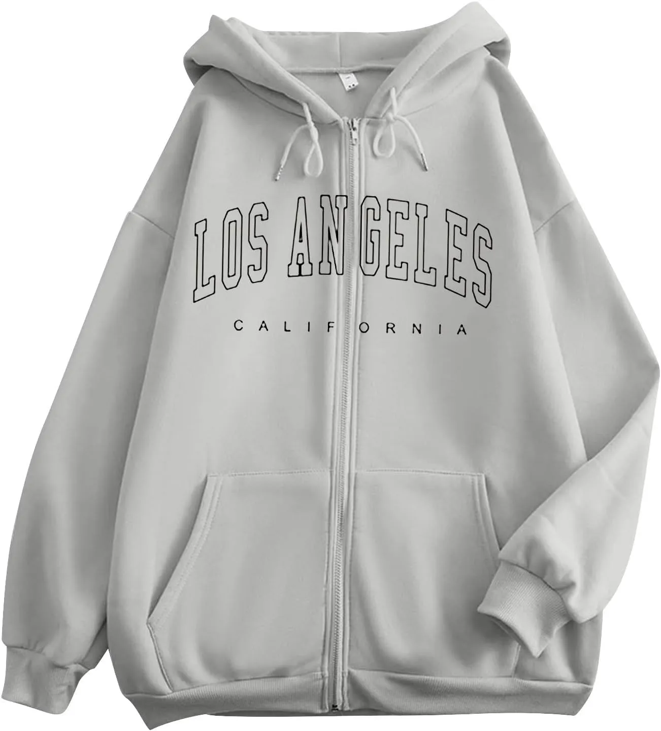 Women's Oversized Hoodies Zip up LOS ANGELES Printed Preppy Pullover Y2K Fleece Jackets 2024 Fall Outwear