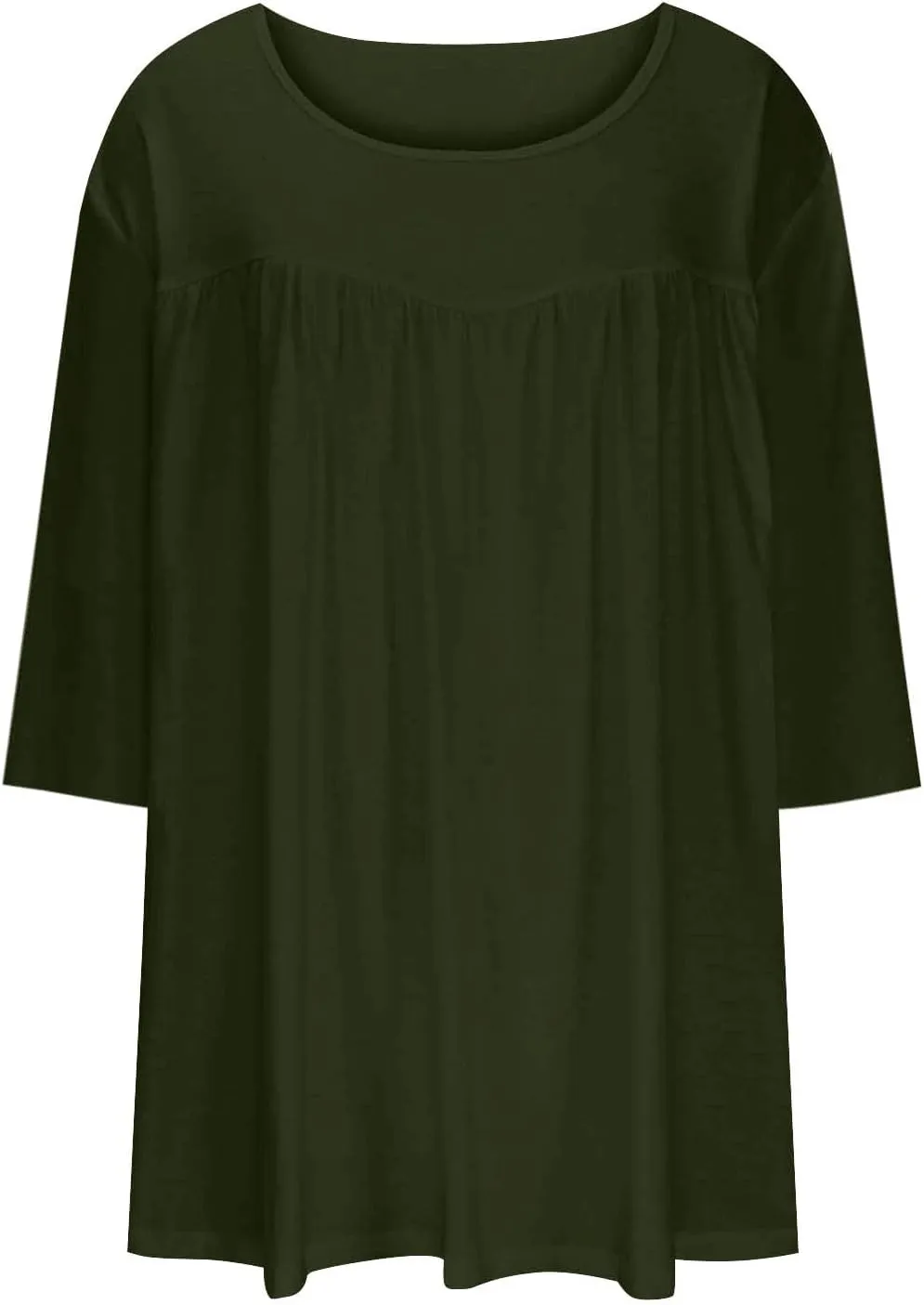 Womens Oversized Tunic Tops Summer 3/4 Sleeve Crewnek Flowy T Shirts Hide Belly Pleated Soft Comfy Casual Tee Blouses