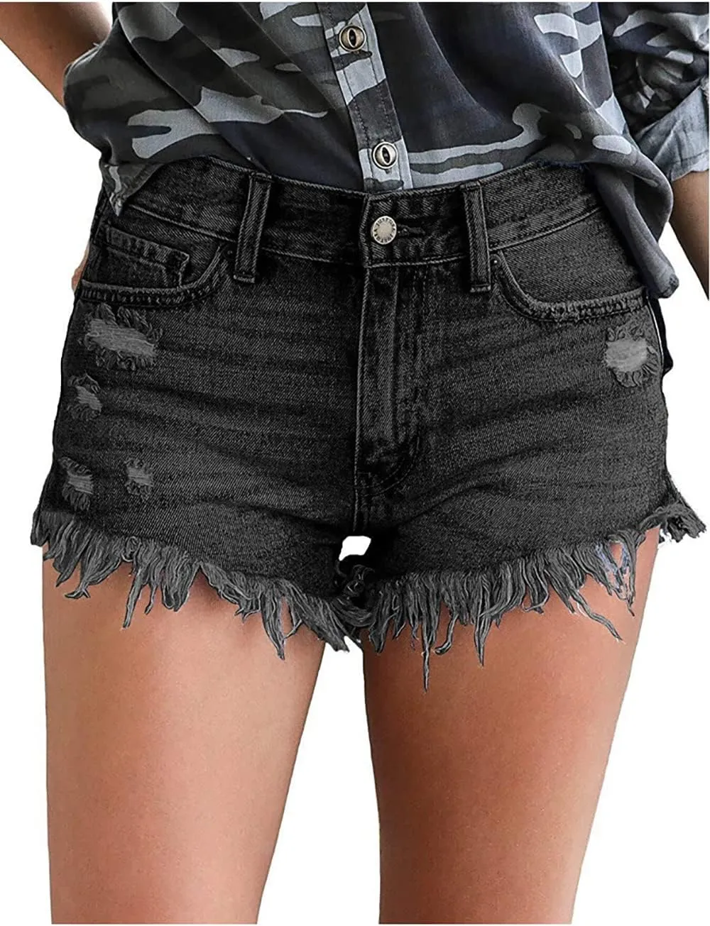Women's Ripped Denim Shorts Summer Casual Jean Shorts High Waisted Buttons Shorts Lightweight Breathable Shorts