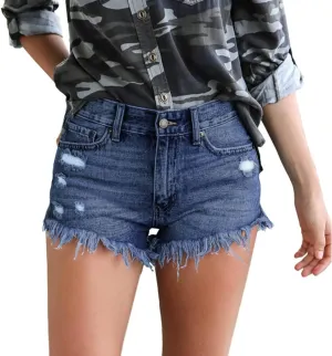 Women's Ripped Denim Shorts Summer Casual Jean Shorts High Waisted Buttons Shorts Lightweight Breathable Shorts