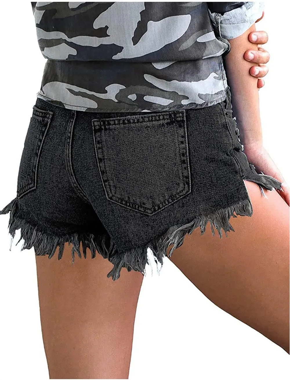 Women's Ripped Denim Shorts Summer Casual Jean Shorts High Waisted Buttons Shorts Lightweight Breathable Shorts