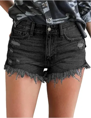Women's Ripped Denim Shorts Summer Casual Jean Shorts High Waisted Buttons Shorts Lightweight Breathable Shorts