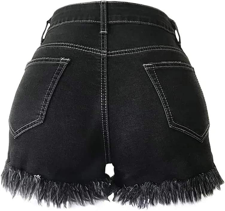 Women's Ripped Denim Shorts Summer Casual Jean Shorts High Waisted Buttons Shorts Lightweight Breathable Shorts