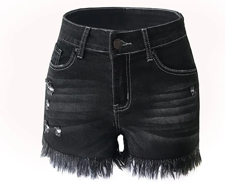 Women's Ripped Denim Shorts Summer Casual Jean Shorts High Waisted Buttons Shorts Lightweight Breathable Shorts