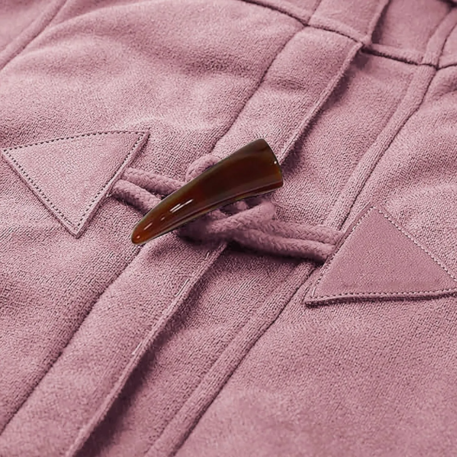 Women's Sherpa Lined Suede Overcoats Thicken Warm Fleece Horn Buttons Long Winter Coat Slim Fit Furry Hooded Jaclets