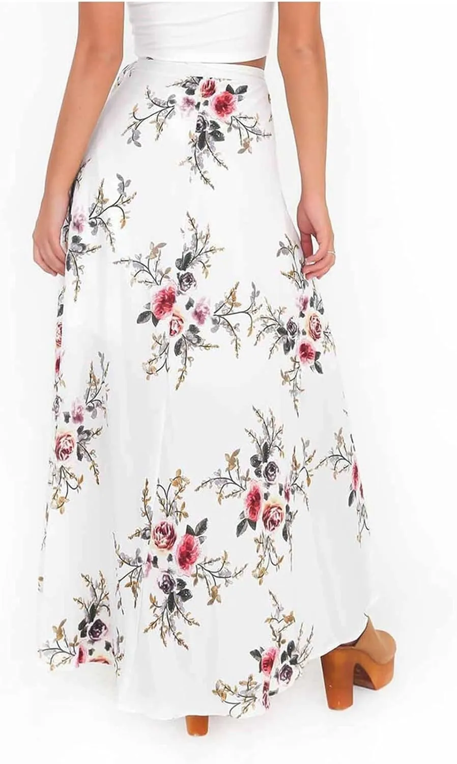 Womens Slit Skirt Floral Boho Long Skirts Tie Up Waist Summer Beach Wrap Cover Up Maxi Skirt Sexy Holiday Party Dresses
