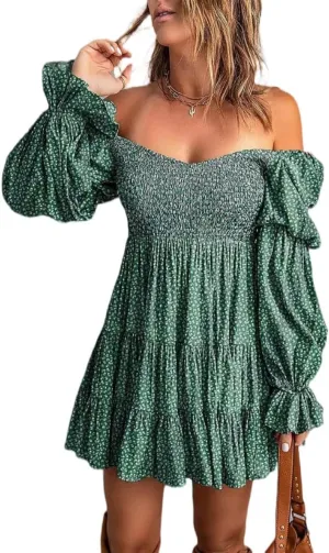 Women's Solid Color A Line Skirts, 2025 Fashion Sexy Line Neck Off The Shoulder Dresses