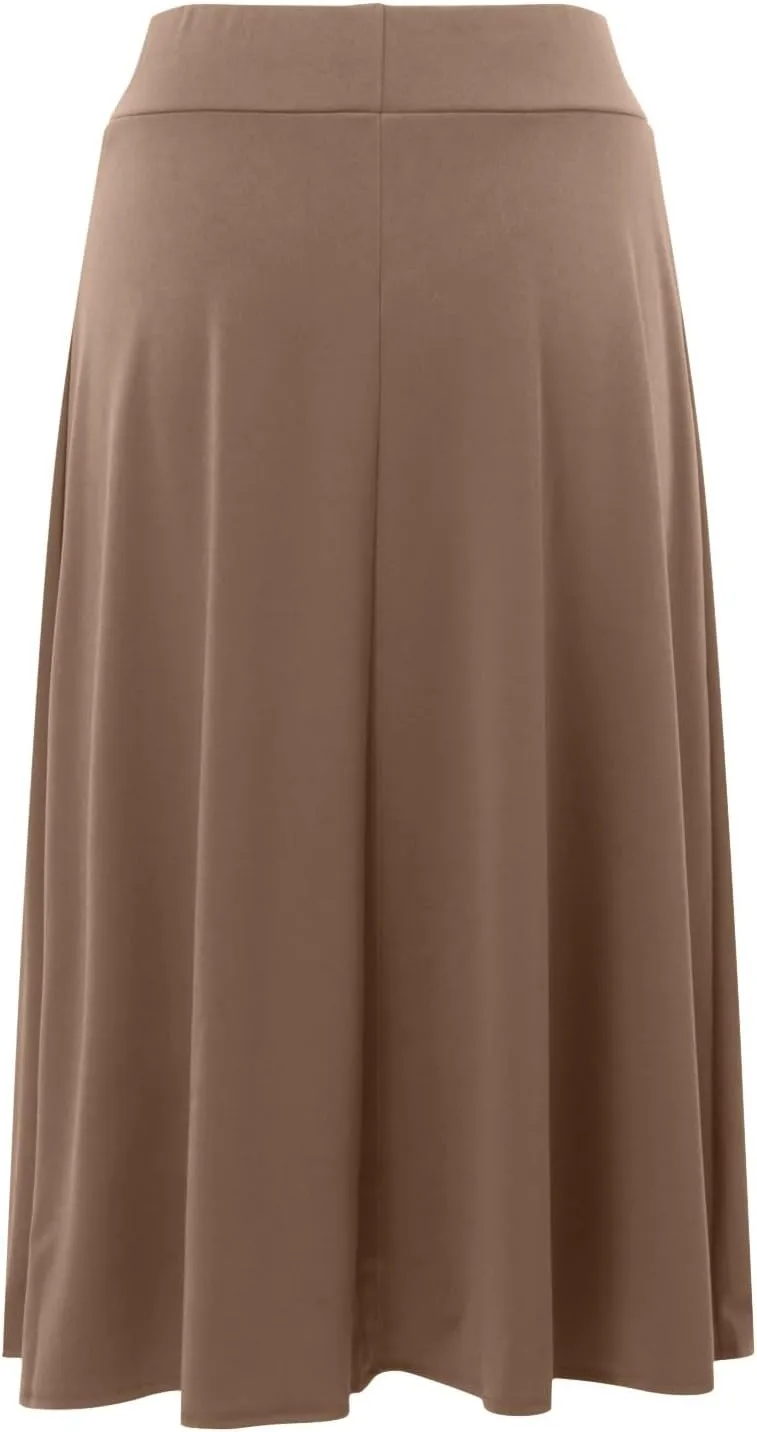 Women's Solid Lightweight Flare Midi Pull On Closure Skirt S XXL Plus Size Side Slit Skirt