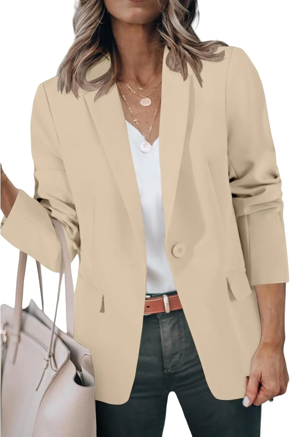 Womens Suit Jacket Business Casual Blazer Long Sleeve Lapel Open Front Button Work Blazer Jackets Trendy Clothes