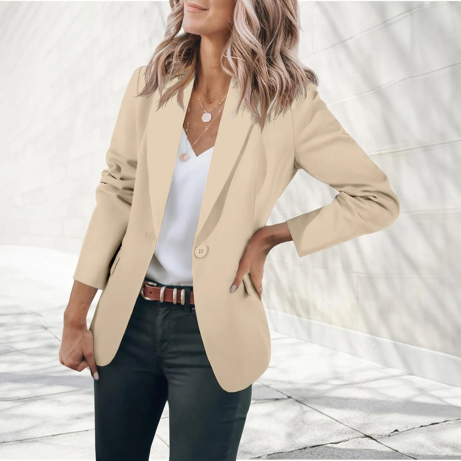 Womens Suit Jacket Business Casual Blazer Long Sleeve Lapel Open Front Button Work Blazer Jackets Trendy Clothes