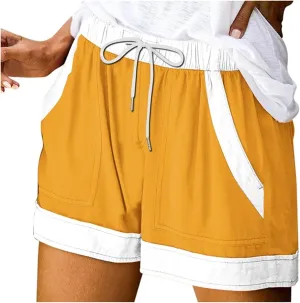 Women's Summer Casual Shorts Elastic Drawstring High Waist Straight Leg Lounge Shorts with Pockets Beach Outfits