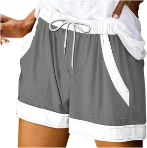 Women's Summer Casual Shorts Elastic Drawstring High Waist Straight Leg Lounge Shorts with Pockets Beach Outfits