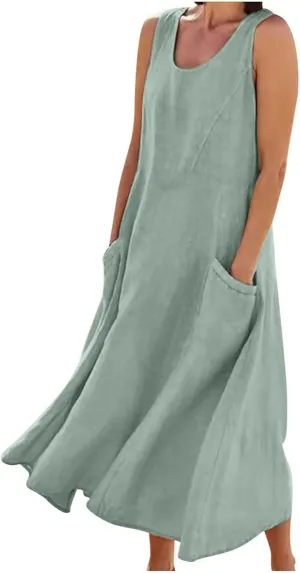 Womens Summer Cotton Linen Dresses 2025 Plus Size Travel Maxi Dresses with Pockets Vacation Wear Casual Spring Dress
