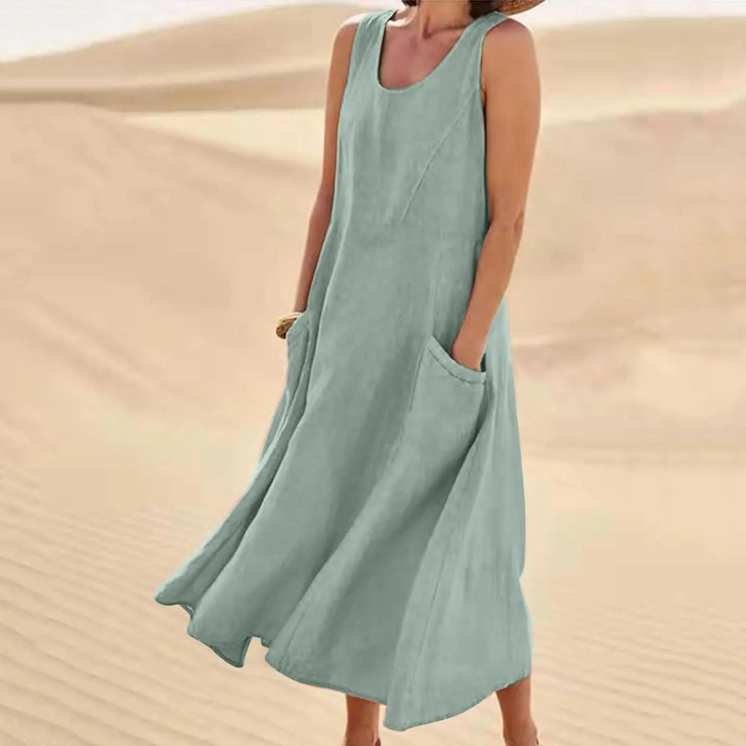 Womens Summer Cotton Linen Dresses 2025 Plus Size Travel Maxi Dresses with Pockets Vacation Wear Casual Spring Dress