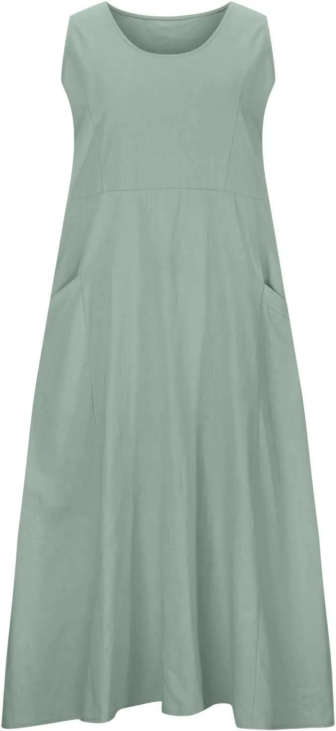 Womens Summer Cotton Linen Dresses 2025 Plus Size Travel Maxi Dresses with Pockets Vacation Wear Casual Spring Dress