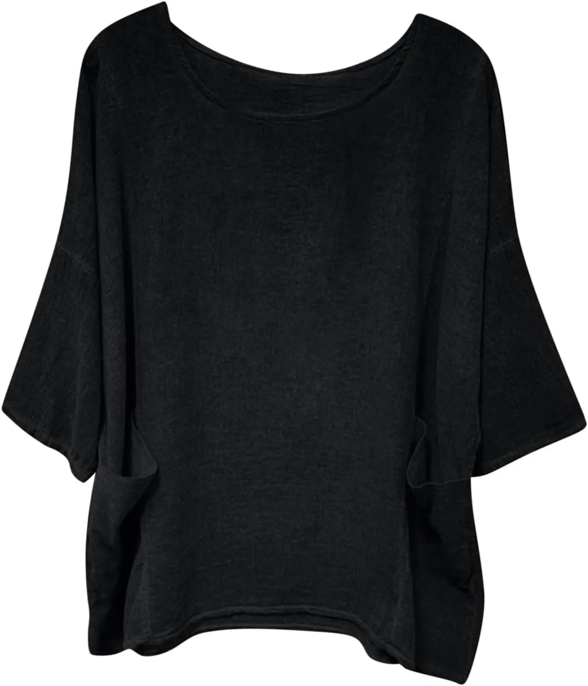 Women's Summer Cotton Linen Shirts Oversized Boho Half Sleeve Tunic Tops with Pocket Casual Comfy Beach Camping Outfit
