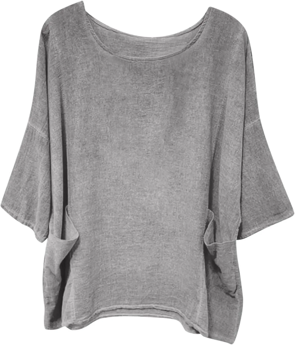 Women's Summer Cotton Linen Shirts Oversized Boho Half Sleeve Tunic Tops with Pocket Casual Comfy Beach Camping Outfit
