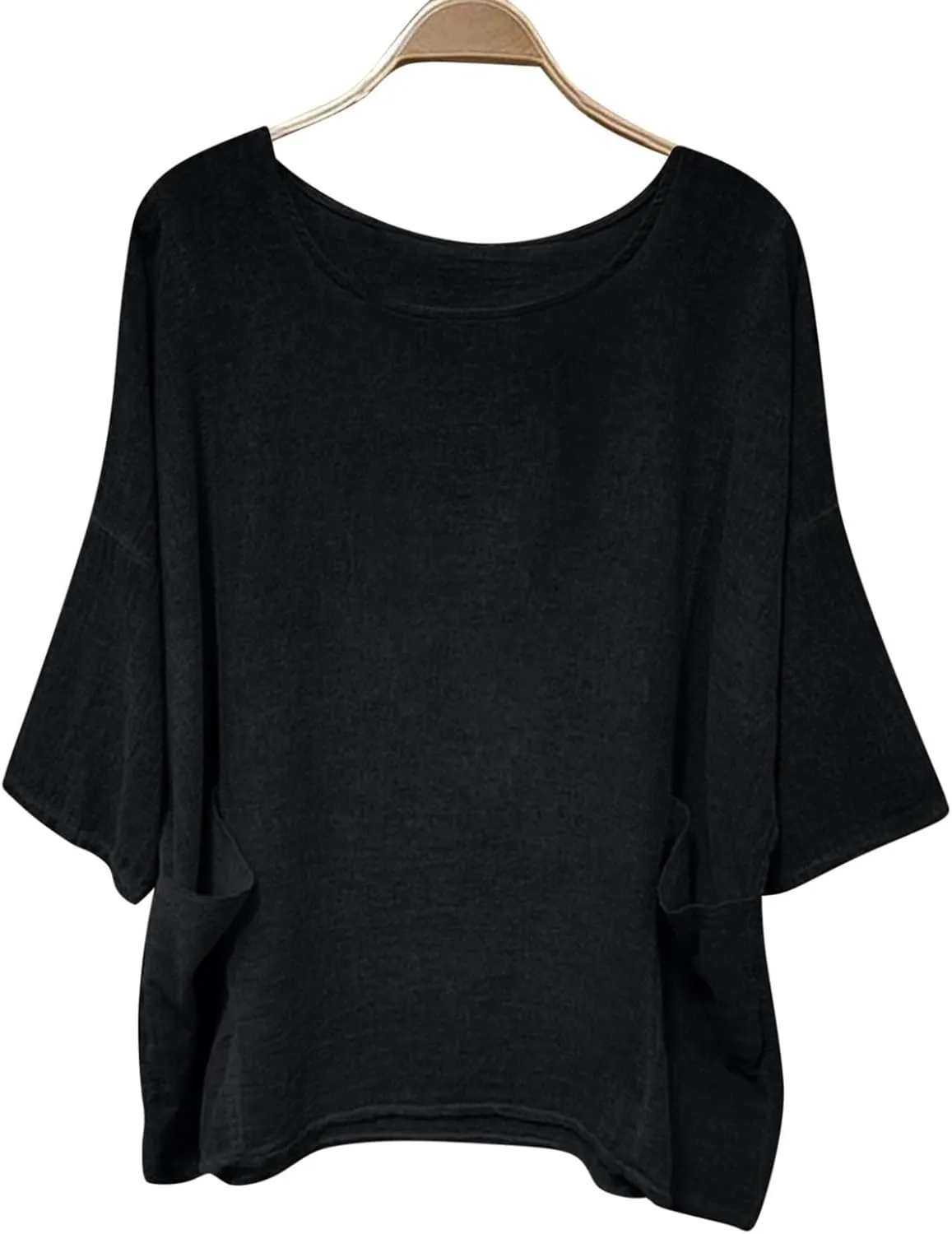 Women's Summer Cotton Linen Shirts Oversized Boho Half Sleeve Tunic Tops with Pocket Casual Comfy Beach Camping Outfit