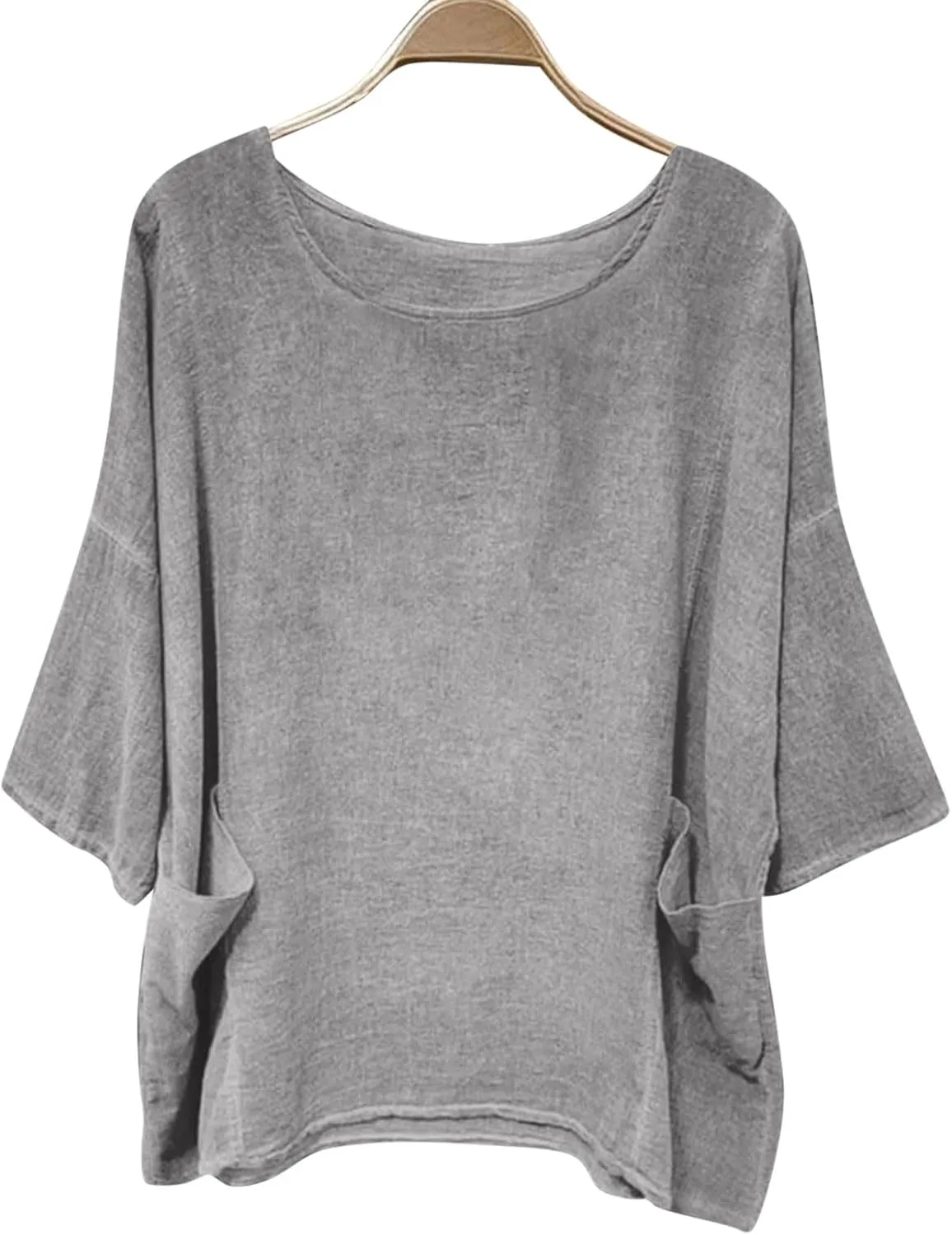 Women's Summer Cotton Linen Shirts Oversized Boho Half Sleeve Tunic Tops with Pocket Casual Comfy Beach Camping Outfit