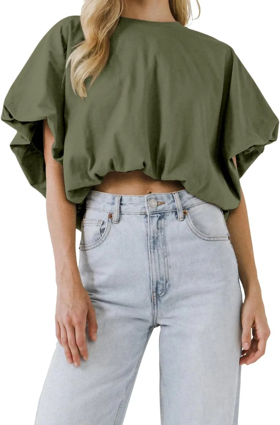 Womens Summer Crewneck Crop Tops Short Sleeve Casual Loose Cropped T Shirts