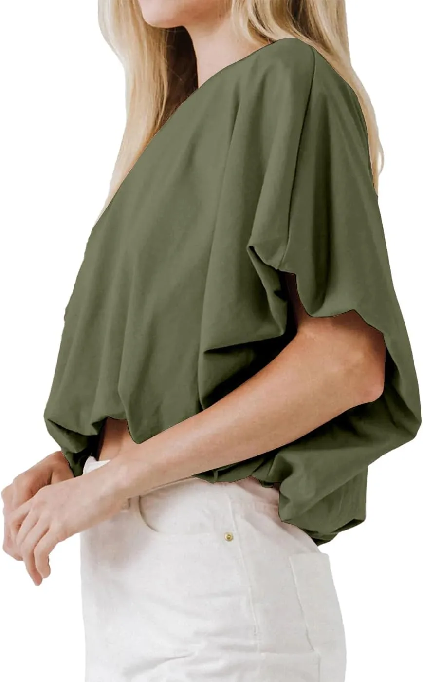 Womens Summer Crewneck Crop Tops Short Sleeve Casual Loose Cropped T Shirts