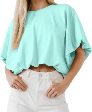 Womens Summer Crewneck Crop Tops Short Sleeve Casual Loose Cropped T Shirts