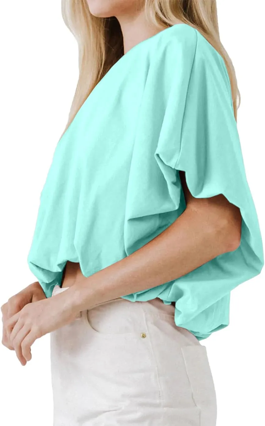 Womens Summer Crewneck Crop Tops Short Sleeve Casual Loose Cropped T Shirts