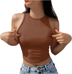 Womens Summer Crop Tops Sleeveless Racerback Crew Neck Tank Top Sequin Too