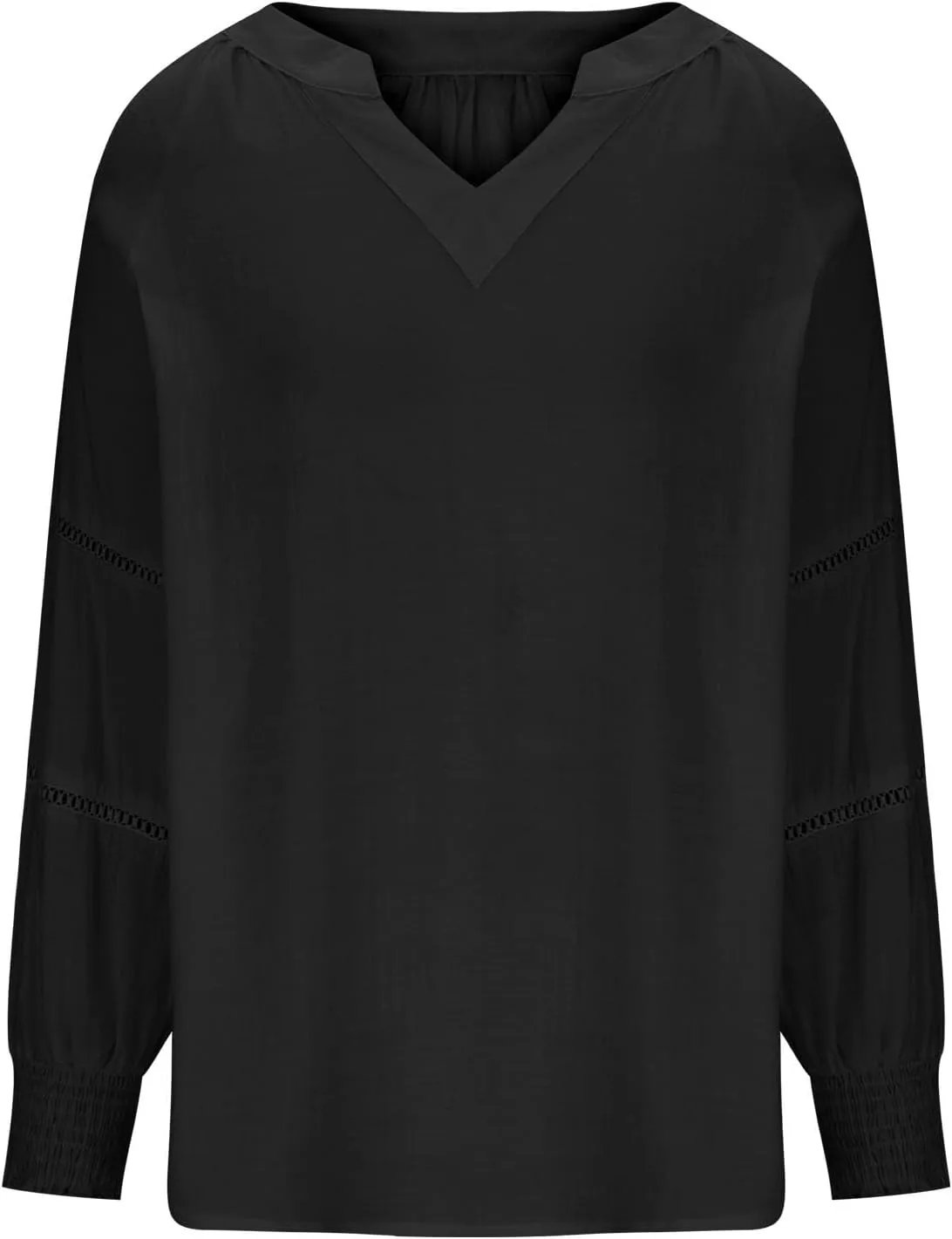 Womens Summer Tops 3/4 Lantern Sleeve Casual V-Neck T-Shirts Chiffon Pleated Loose Tunic Lace Hollow-Out Blouse