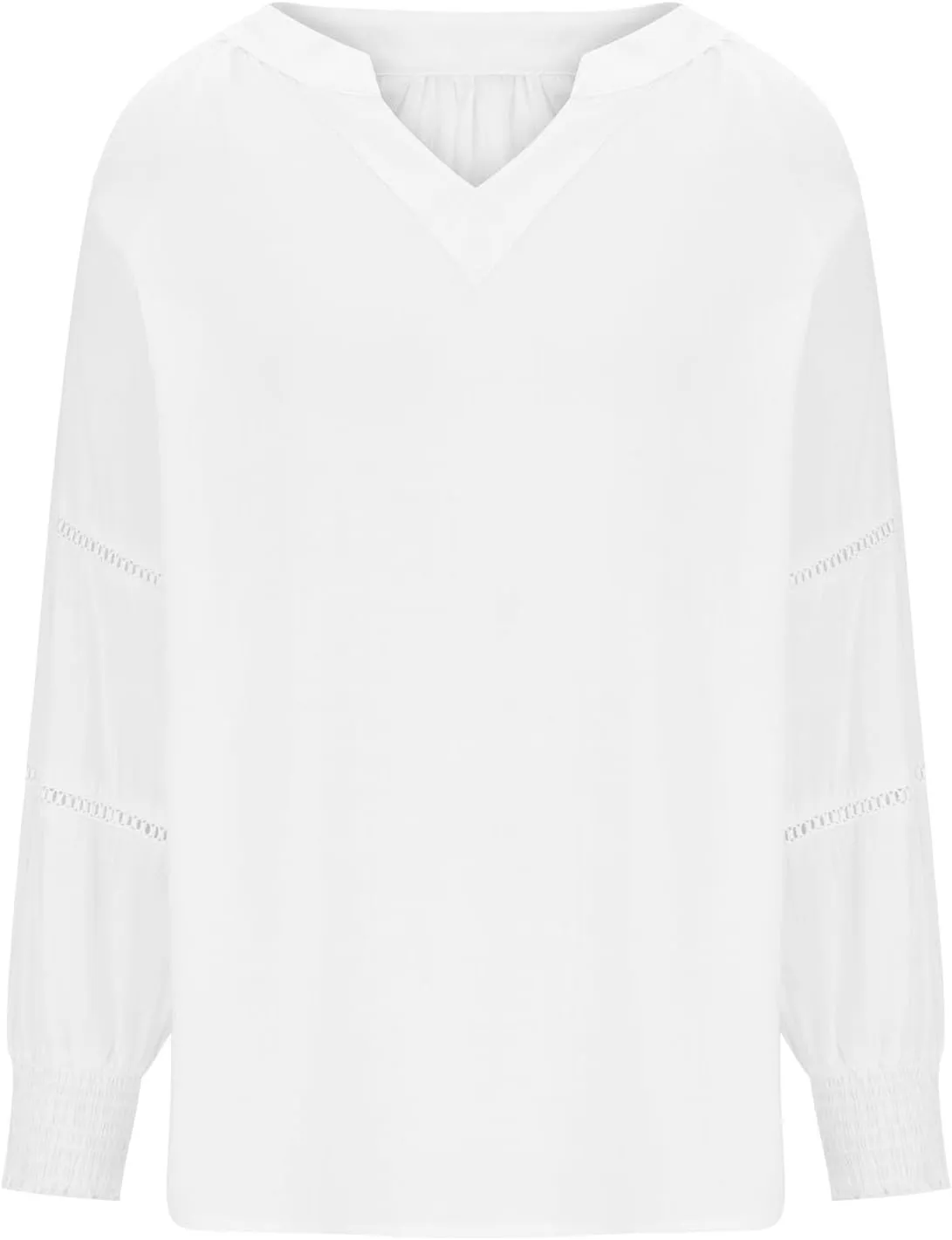Womens Summer Tops 3/4 Lantern Sleeve Casual V-Neck T-Shirts Chiffon Pleated Loose Tunic Lace Hollow-Out Blouse