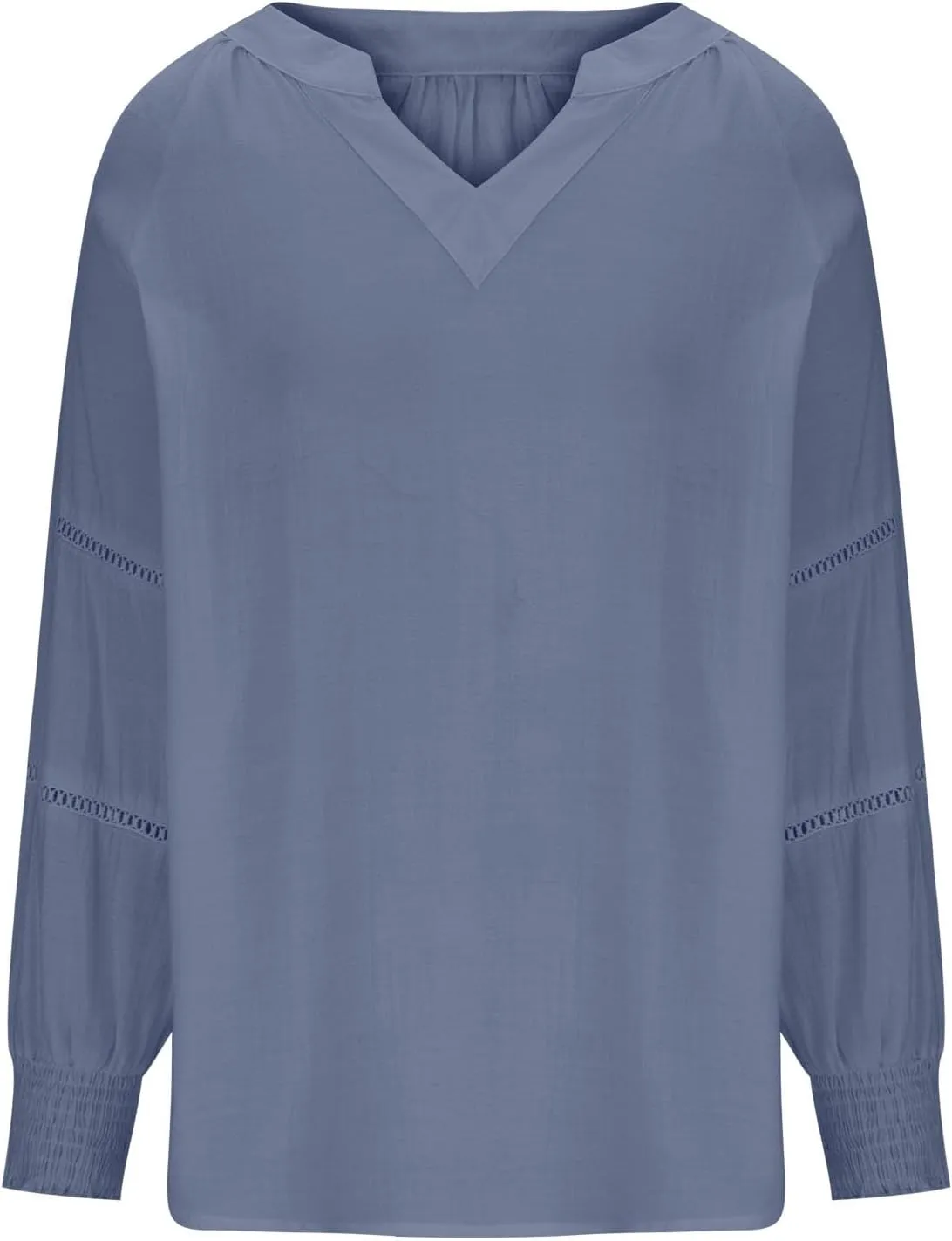 Womens Summer Tops 3/4 Lantern Sleeve Casual V-Neck T-Shirts Chiffon Pleated Loose Tunic Lace Hollow-Out Blouse