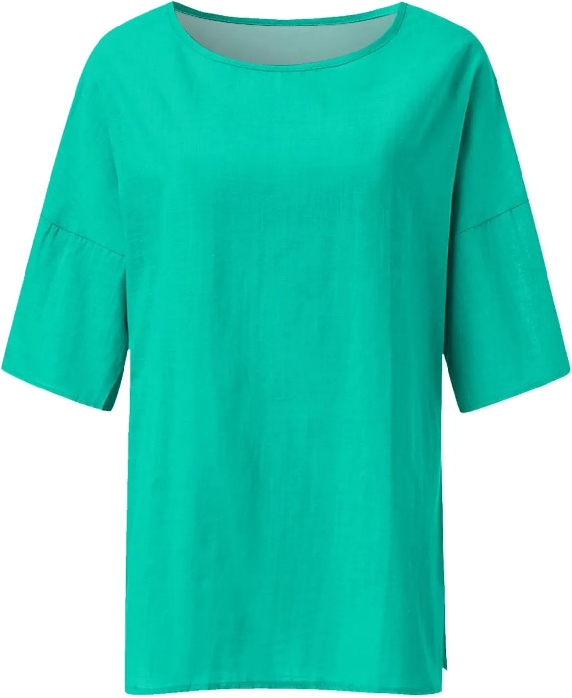 Women's Summer Tops Trendy Comfy Cotton Linen Shirts Loose Soft Linen Blouse Round Neck Oversized Tunic Blouses