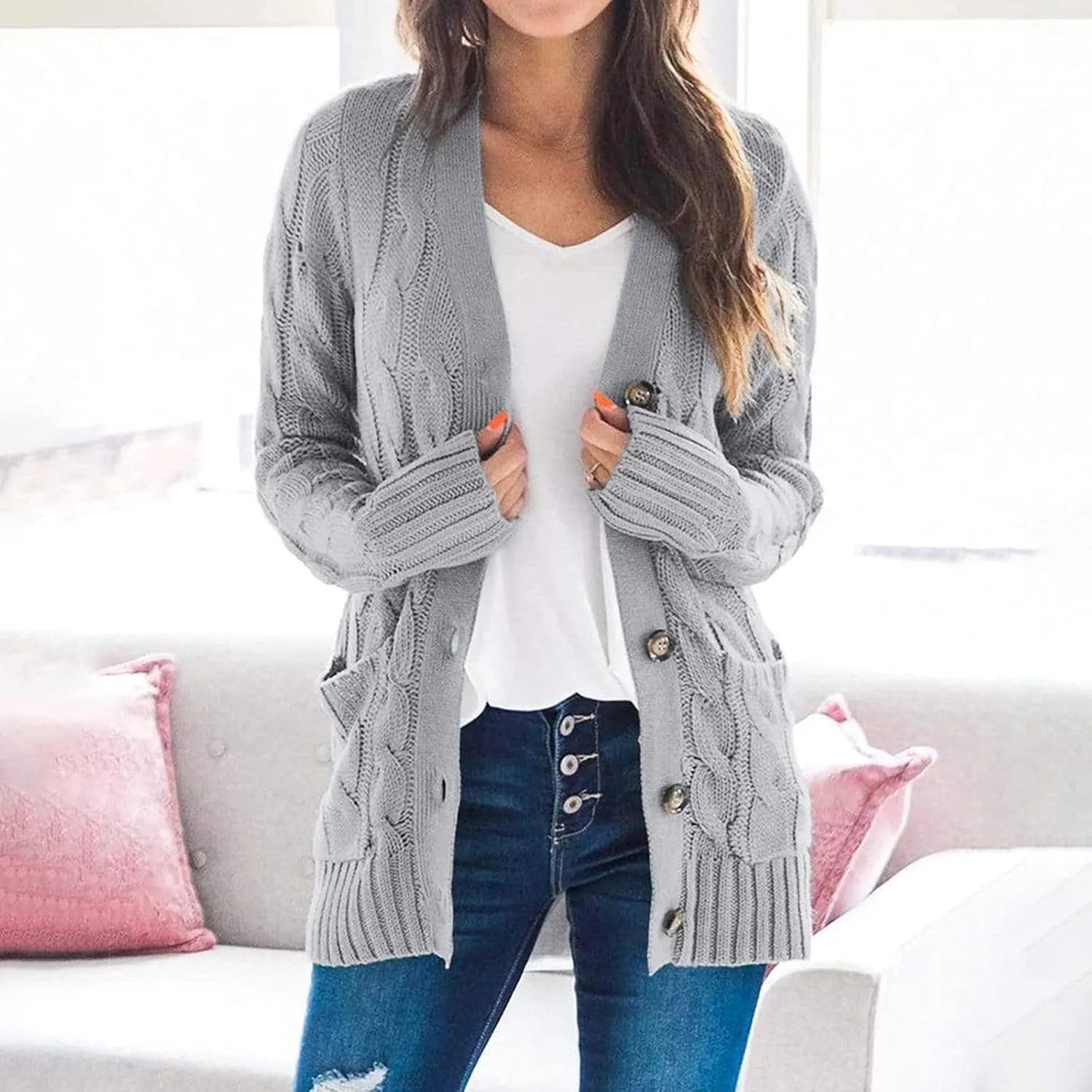 Women's Sweaters Cardigan Open Front Knit Sweater Winter Cardigans Soft Sweaters for Women Trendy Soft Coat