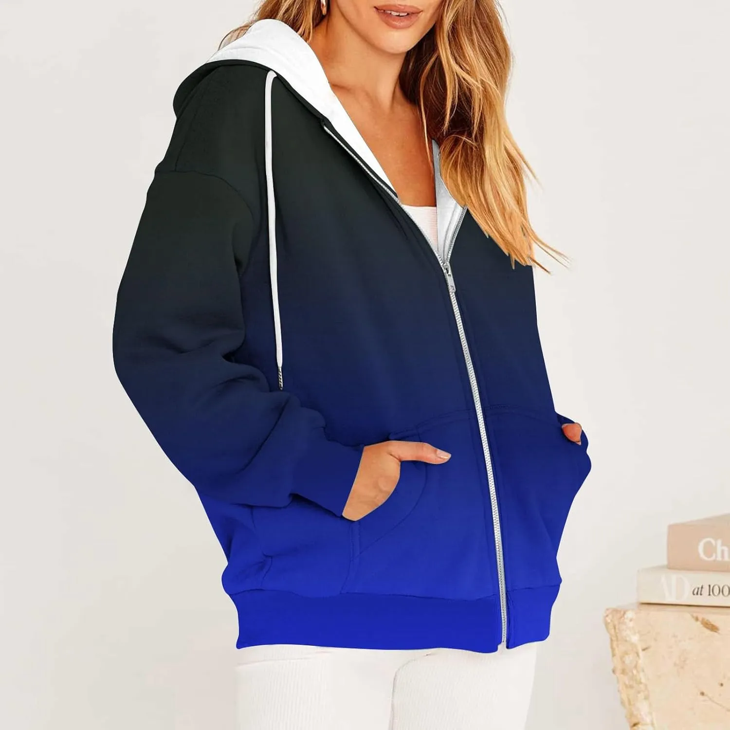 Womens Tie Dye Zip Up Hoodies Oversized Fleece Lined Hooded Sweatshirts Teen Girl Y2K Sherpa Jackets with Pockets