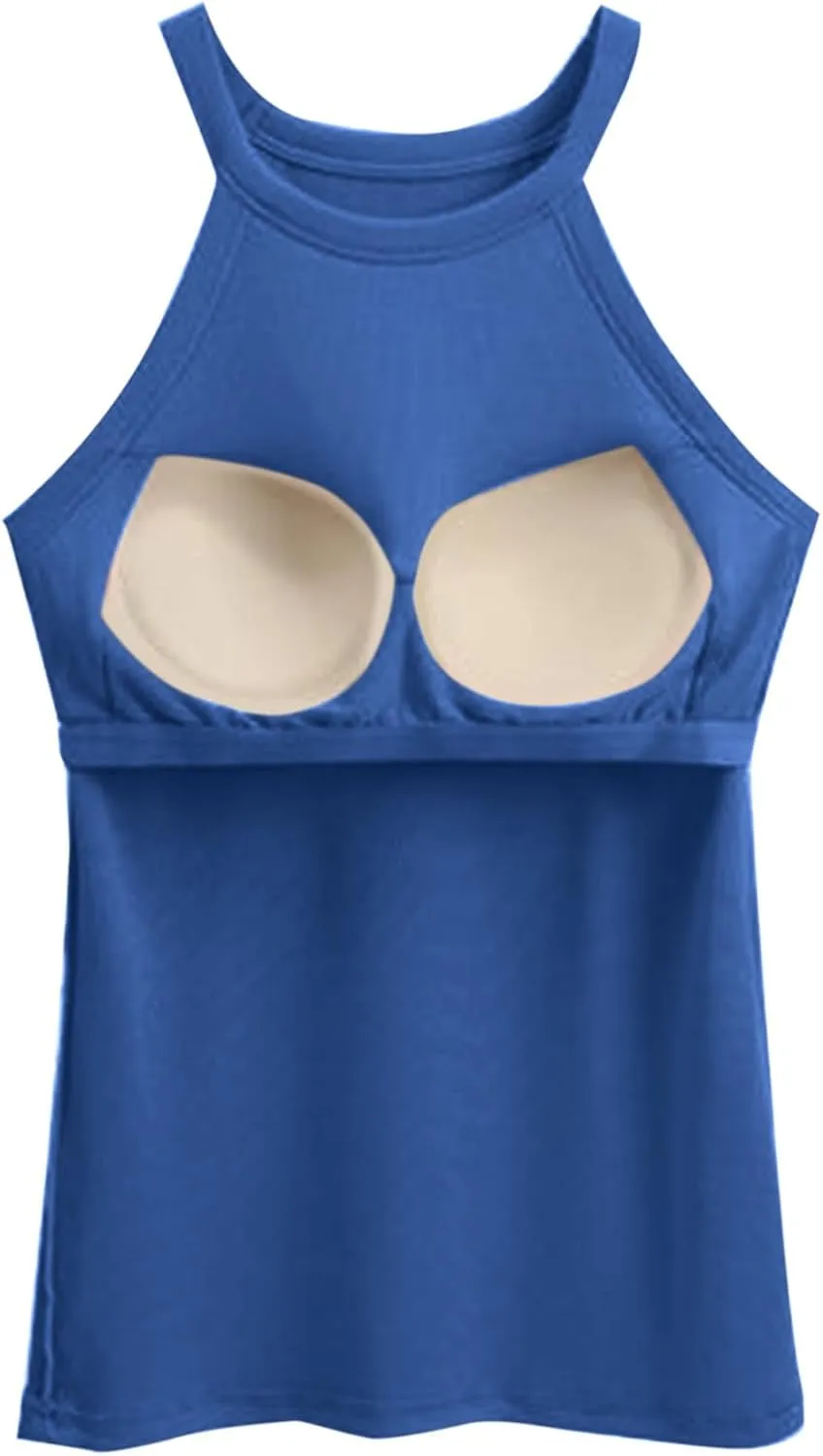 Women's U Neck Ribbed Knit Tank Tops Sleeveless Slim Stretch Casual Tees Trendy Going Out Solid Shirts with Padded