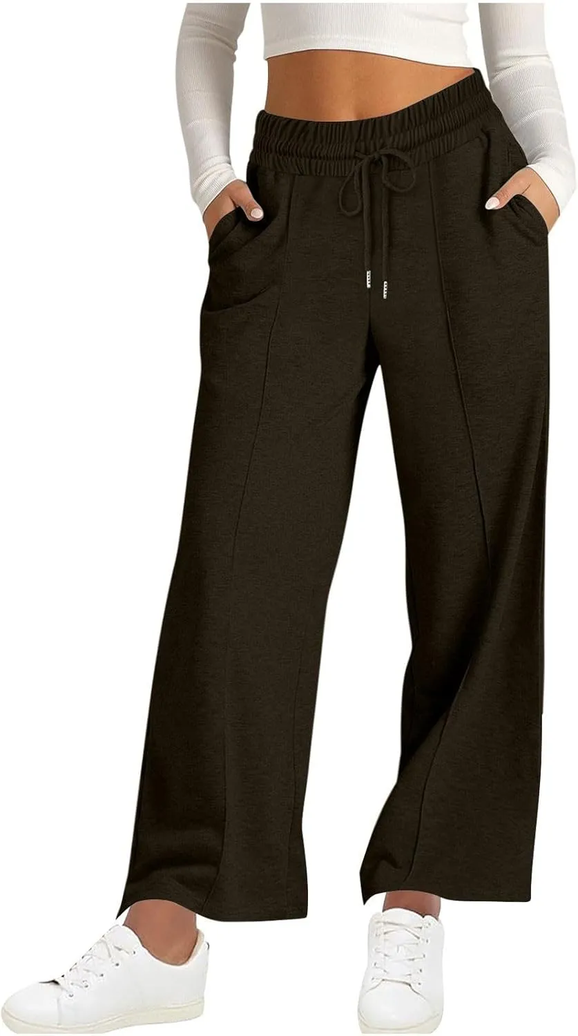 Women's Wide Leg Sweatpants Drawstring Loose Wide Leg Lounge Pants Straight Leg High Waist Casual Joggers Trousers