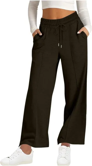 Women's Wide Leg Sweatpants Drawstring Loose Wide Leg Lounge Pants Straight Leg High Waist Casual Joggers Trousers
