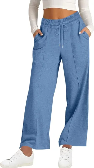Women's Wide Leg Sweatpants Drawstring Loose Wide Leg Lounge Pants Straight Leg High Waist Casual Joggers Trousers