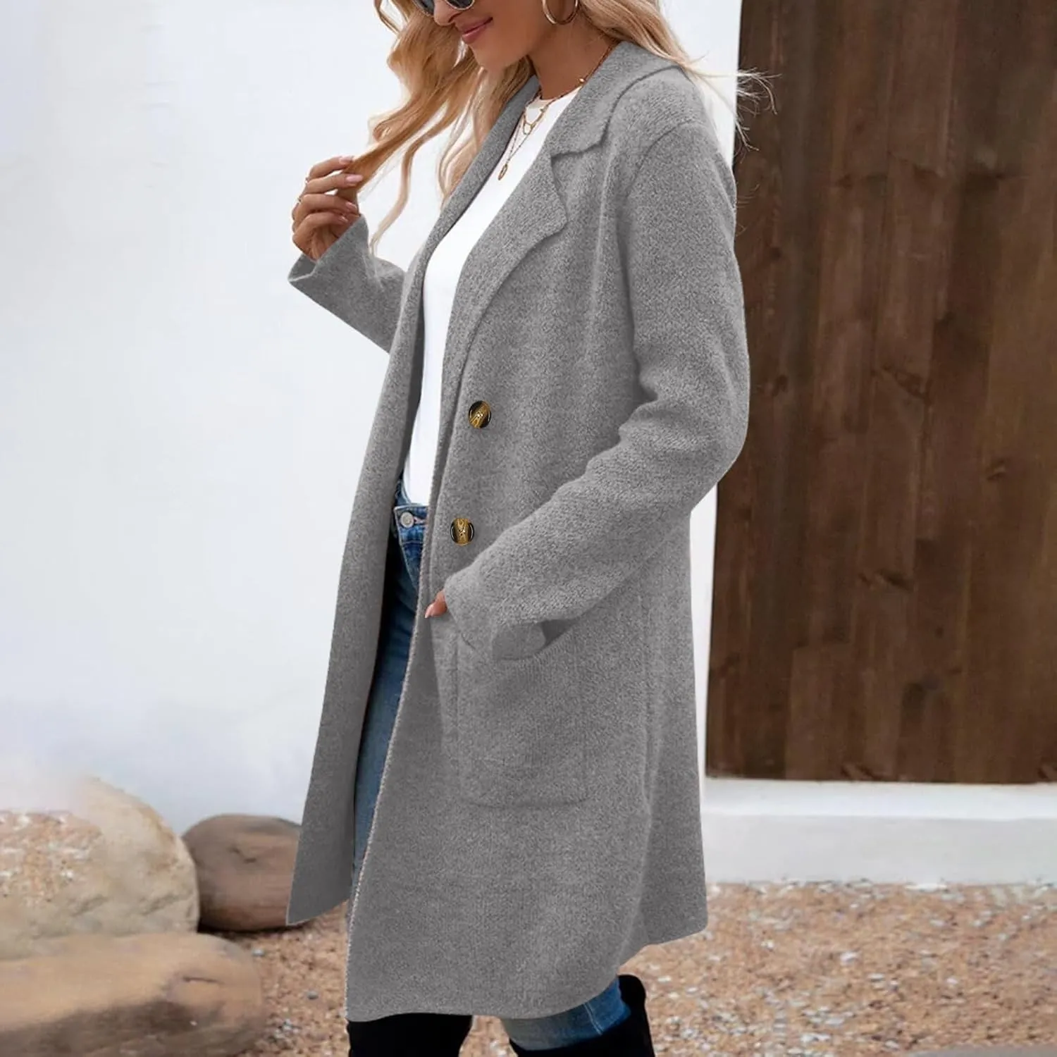Women's Winter Thick Wool Blend Coat Lapel Double Breasted Office Work Long Pea Coat Overcoat Mid-Long Trench Coats